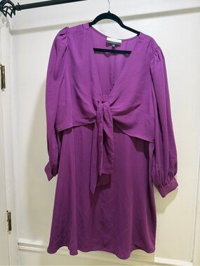 Eloquii Violet Tie-Front Long Sleeve Dress